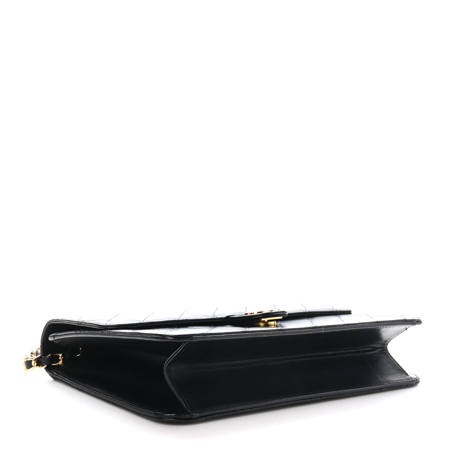 Lambskin Quilted Clutch With Chain Flap Black
