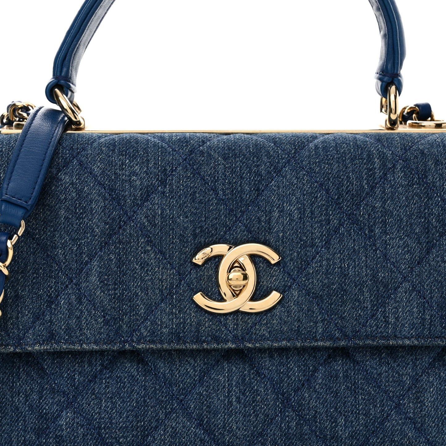 Denim Quilted Small Trendy CC Flap Dual Handle Bag Blue