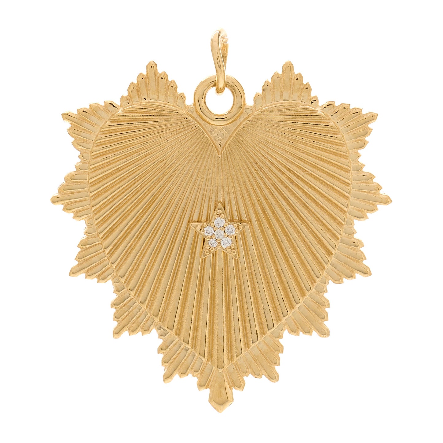 18K Yellow Gold Diamond Heart Love Token Star Medallion Pendant