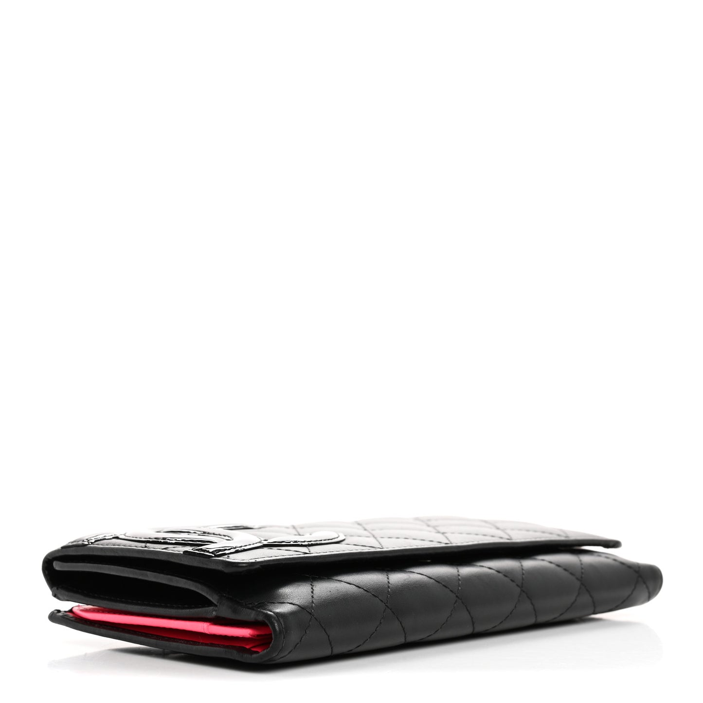 Calfskin Quilted Cambon Tri-Fold Wallet Black