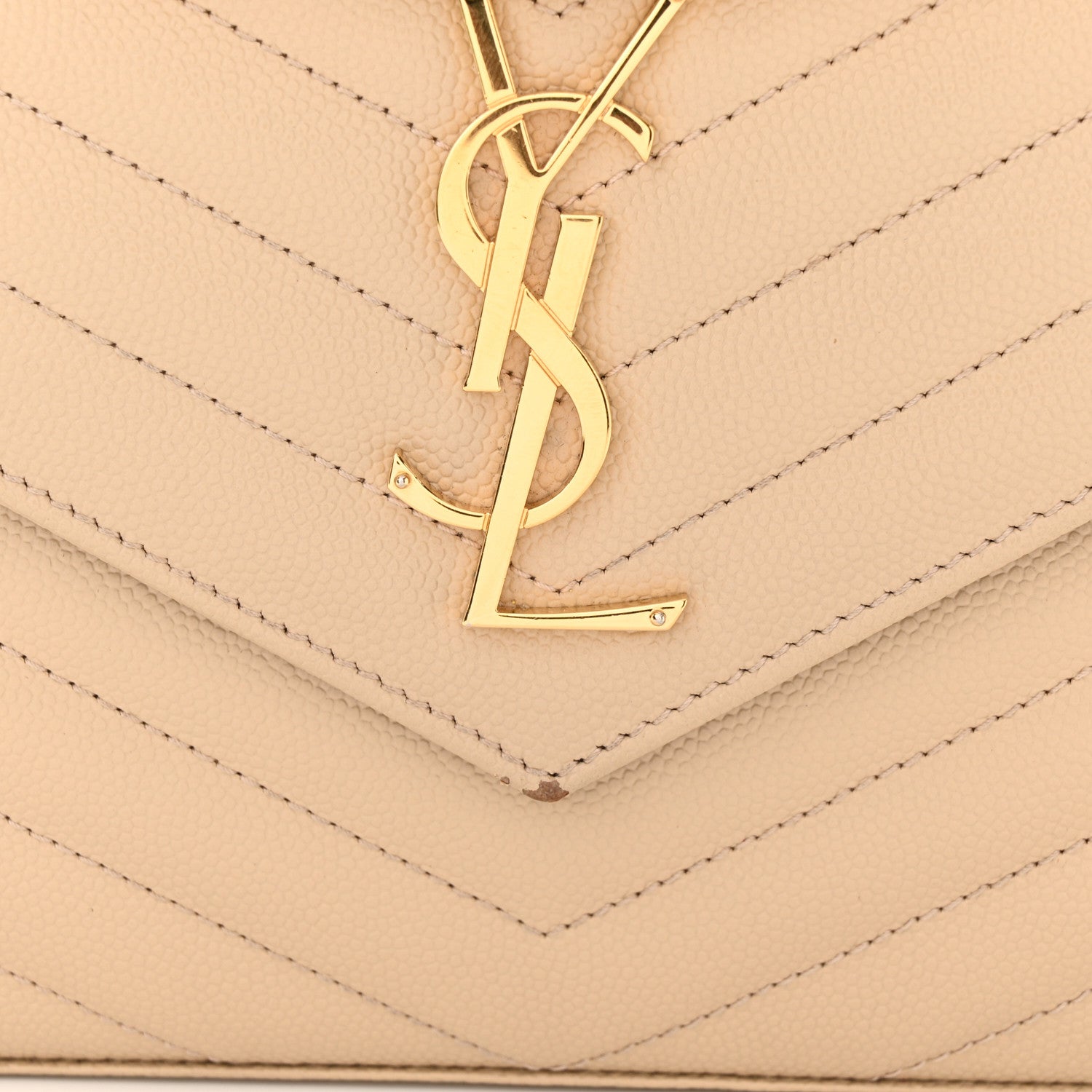 Saint Laurent Grain De Poudre Matelasse Chevron Monogram Envelope Chain Wallet Nude Powder 14 of 15