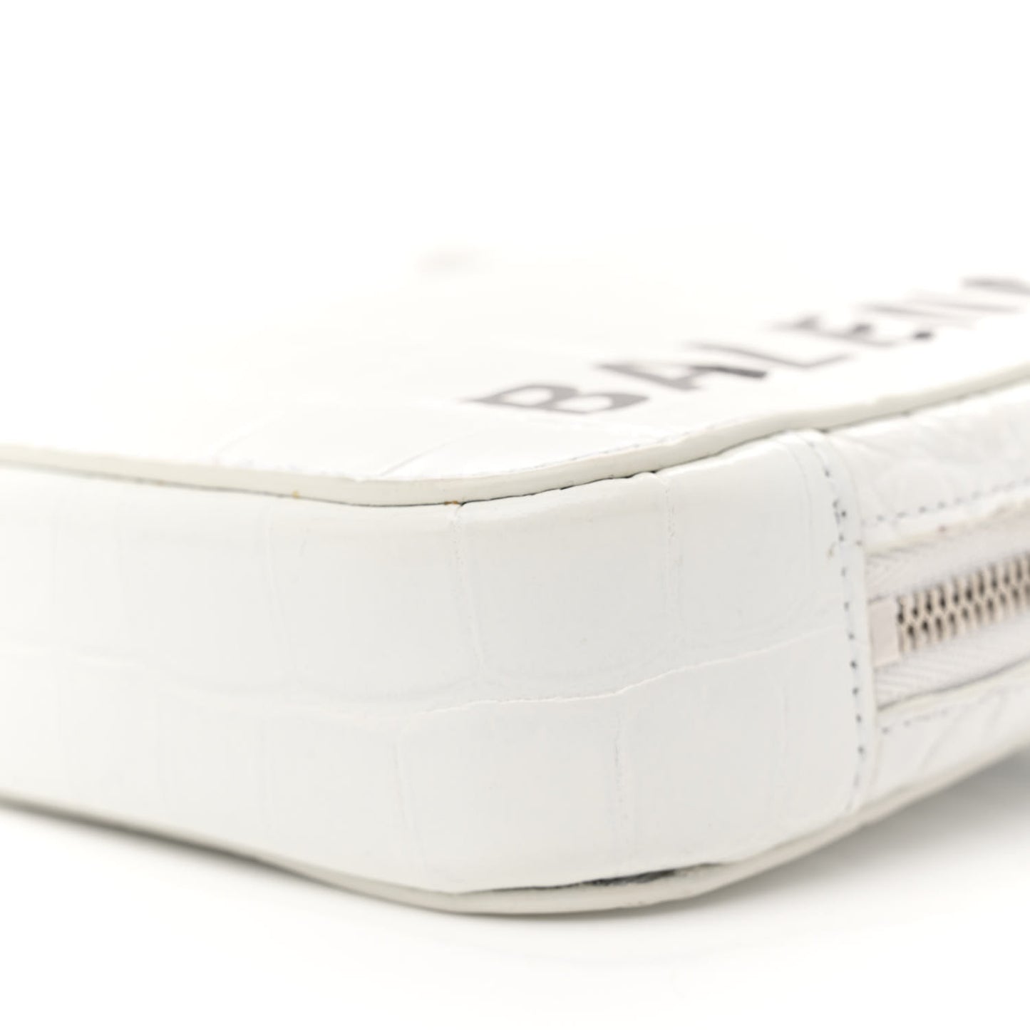 Shiny Calfskin Logo Crocodile Embossed Cash Phone Holder Bag White Black
