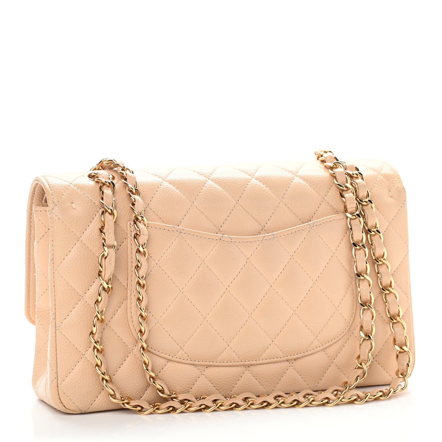 Caviar Quilted Medium Double Flap Beige