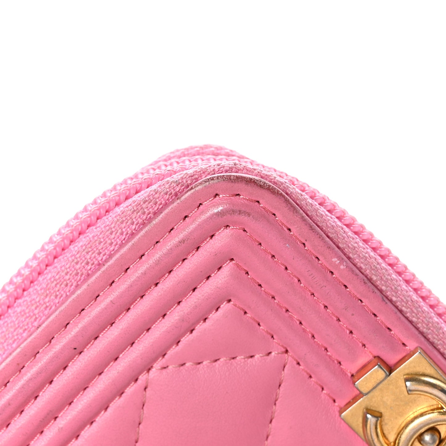 Calfskin Quilted Boy Zip Around Coin Purse Wallet Pink