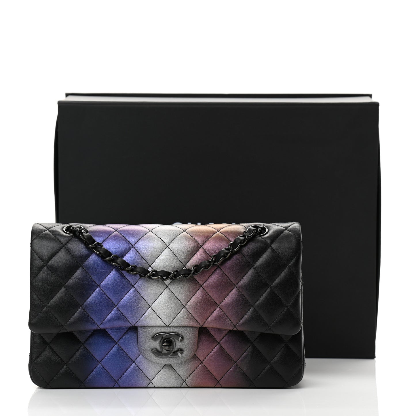 Calfskin Quilted Ombre Medium Double Flap Black