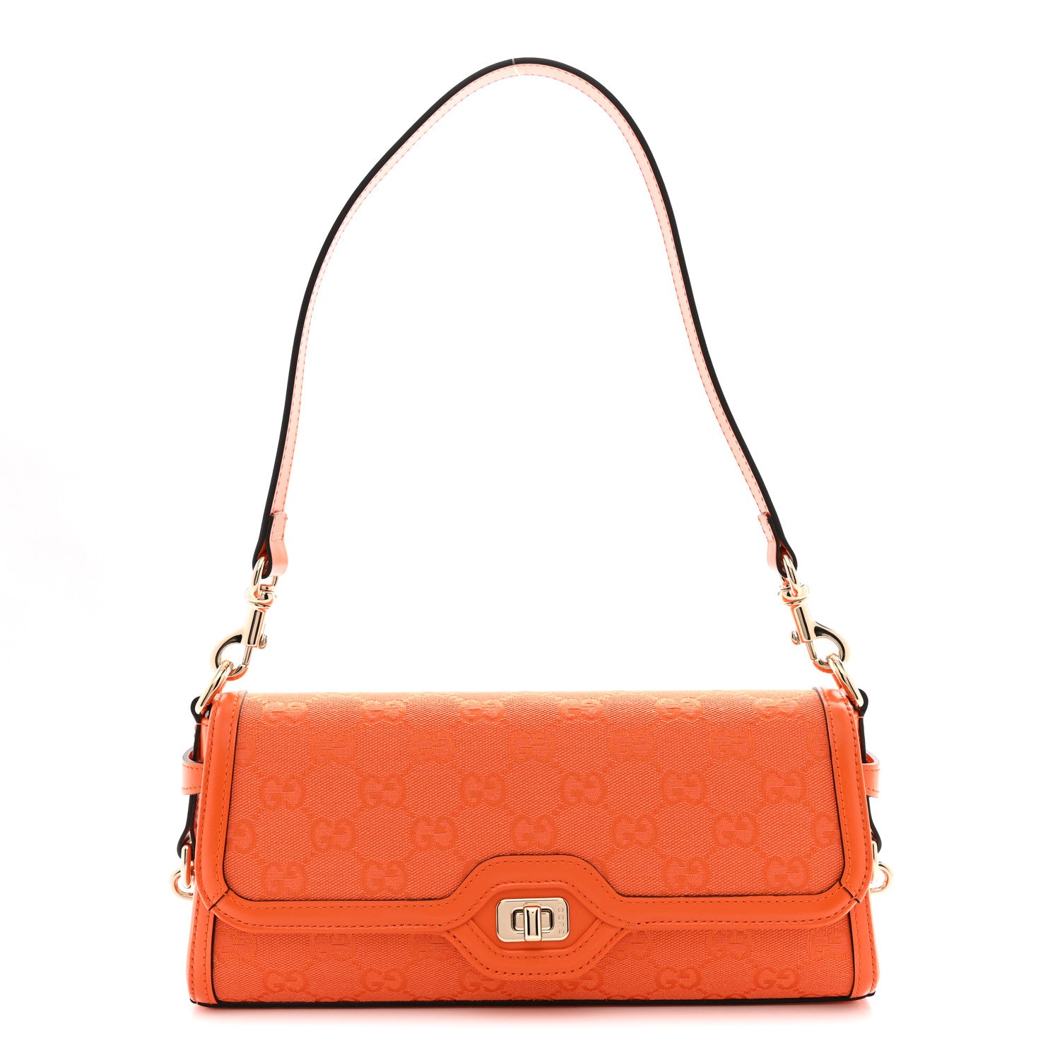 GUCCI オレンジ ショルダーバッグ GGロゴ Gucci GG Monogram Textured Dollar Calfskin Small Luce Shoulder Bag