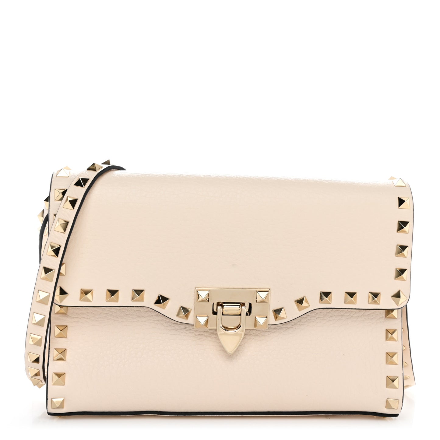 Vitello Medium Rockstud Flip Lock Crossbody Bag Light Ivory
