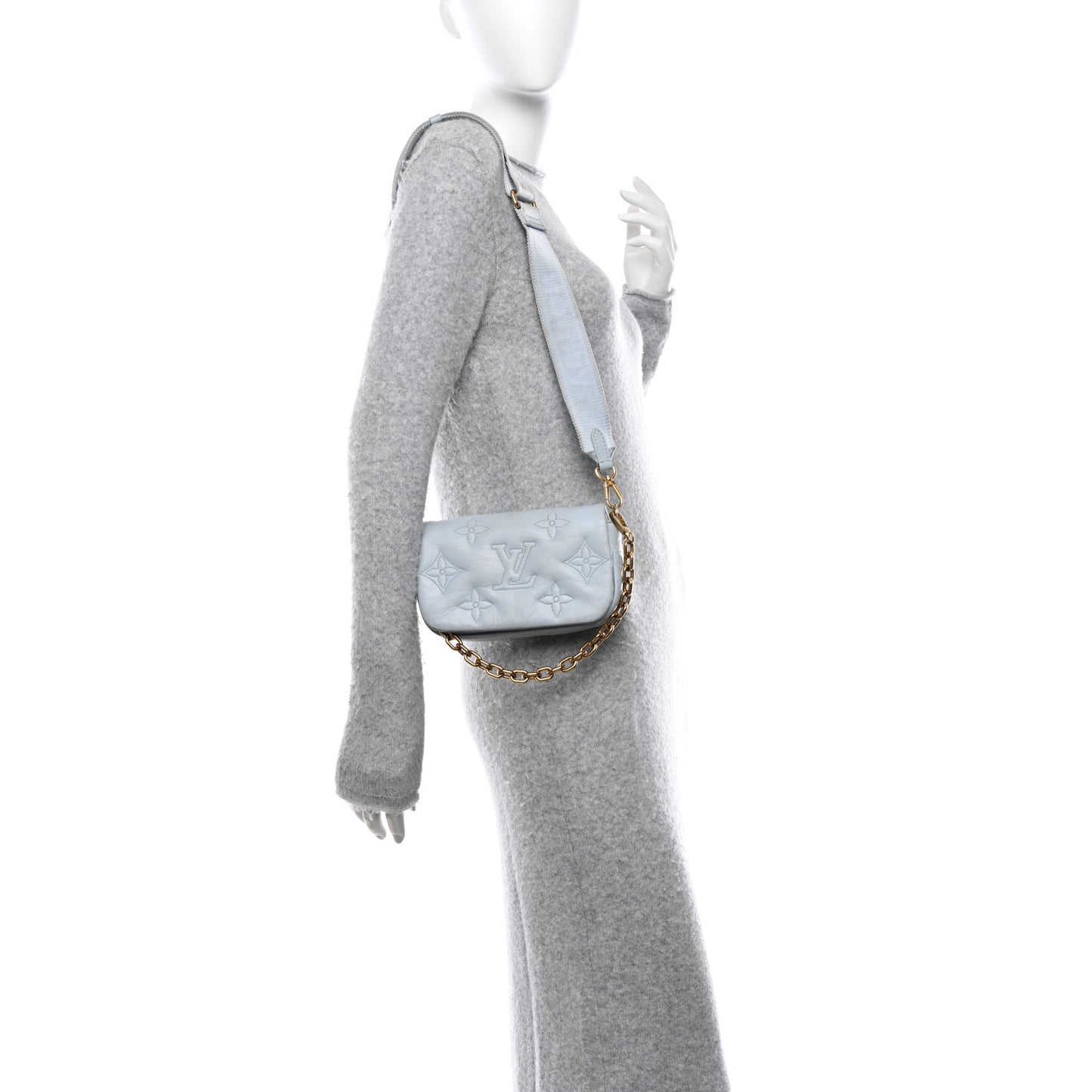 Calfskin Bubblegram Wallet On Strap Ice Blue