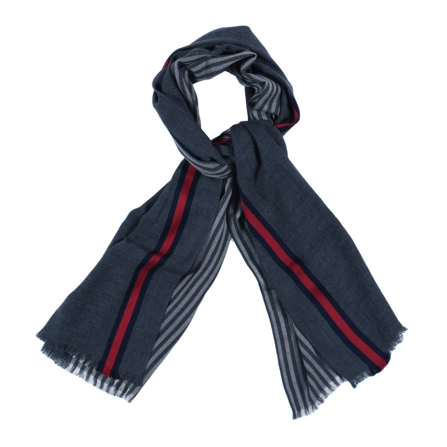 Wool Silk Monogram Web Scarf Grey