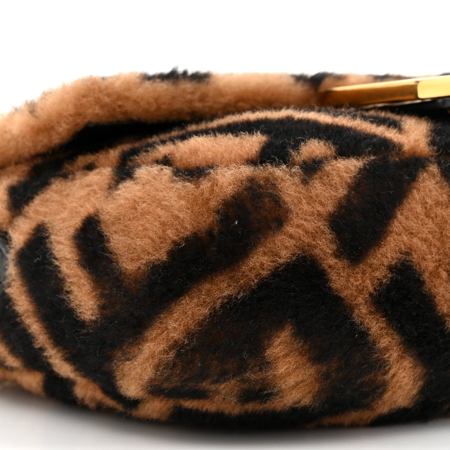 Shearling Vitello Dolce Macro FF 1974 Mini Baguette Tobacco Black