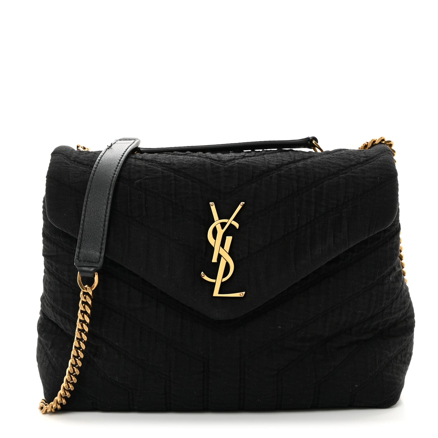 Cotton Gauze Y Quilted Monogram Small Loulou Chain Satchel Black