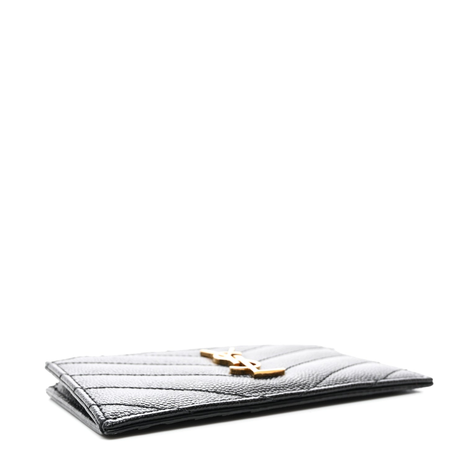 Saint Laurent Grain De Poudre Matelasse Chevron Monogram Fragments Zippered Card Case Black 4 of 7
