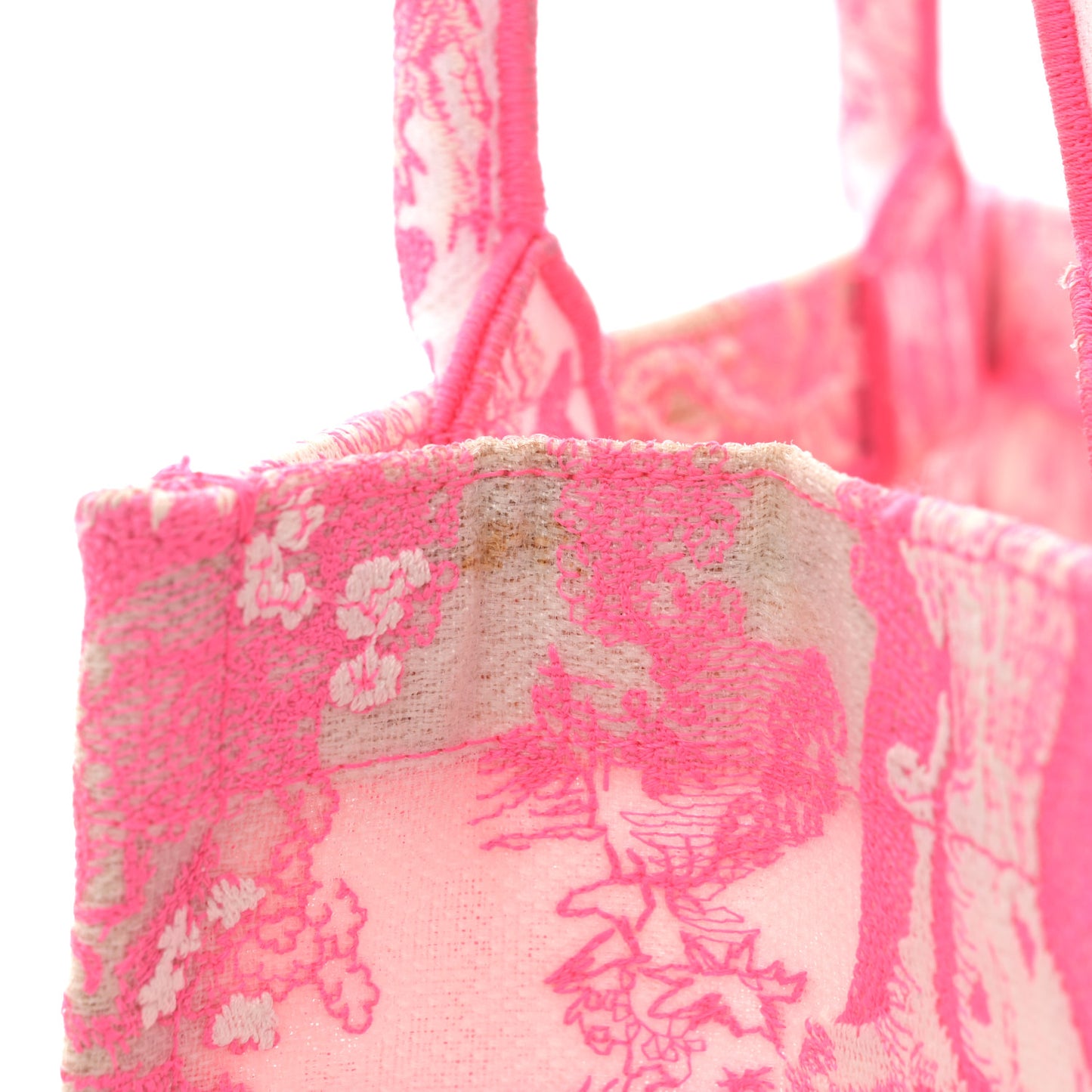 Transparent Canvas Embroidered Small Toile De Jouy Reverse Book Tote Fluorescent Pink