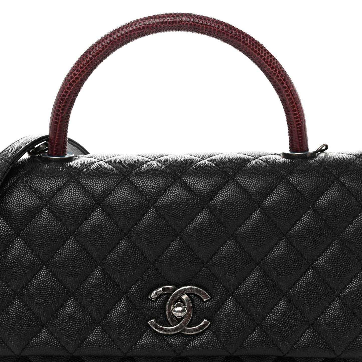 Caviar Lizard Quilted Small Coco Handle Flap Black