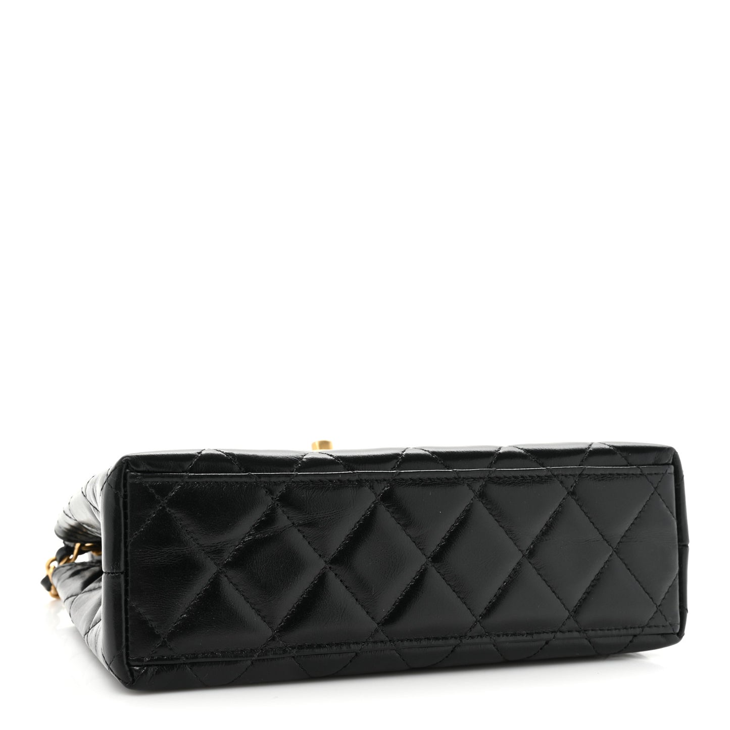 Shiny Aged Calfskin Quilted Nano Kelly Shopper Black