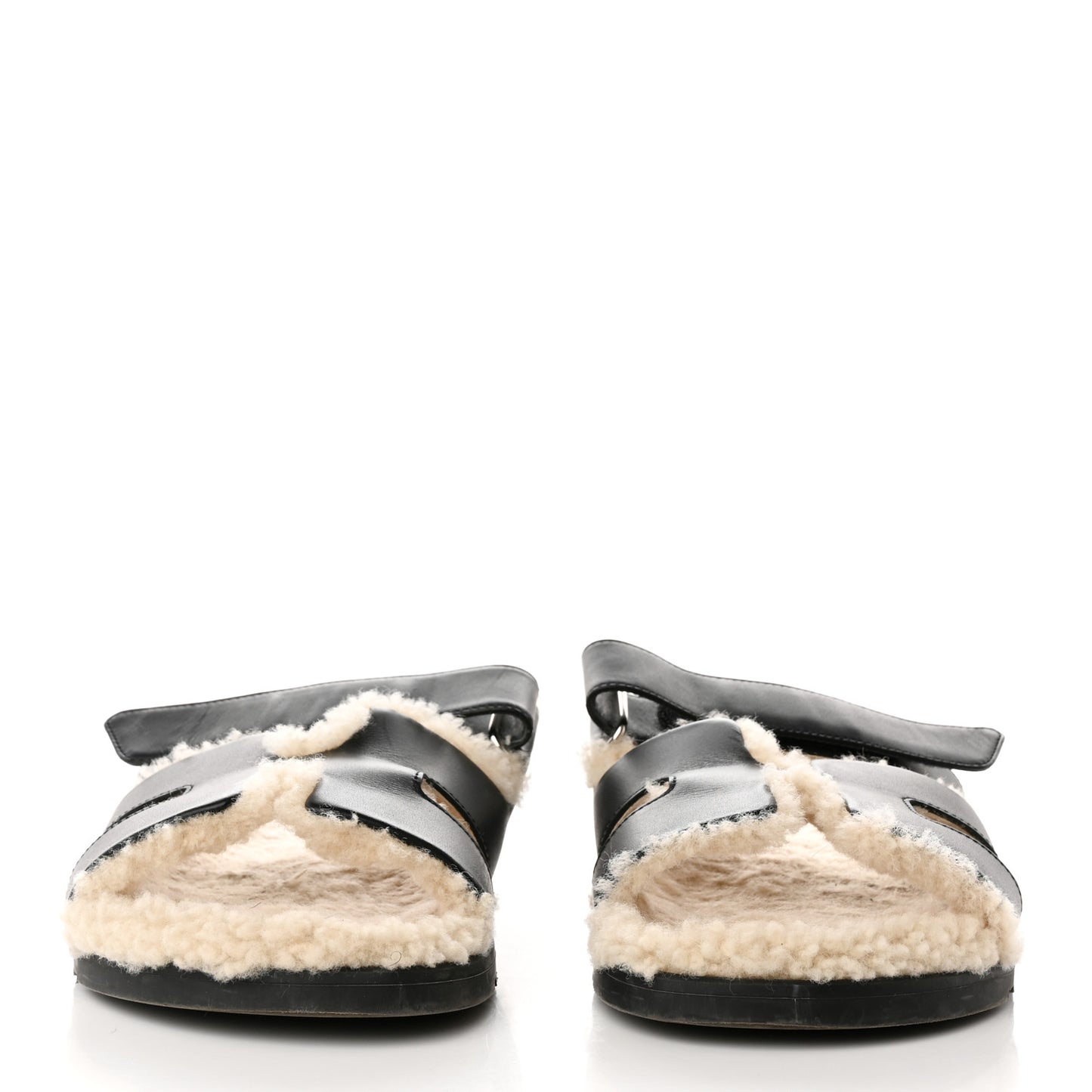 Calfskin Woolskin Womens Chypre Sandals 40.5 Black Ecru