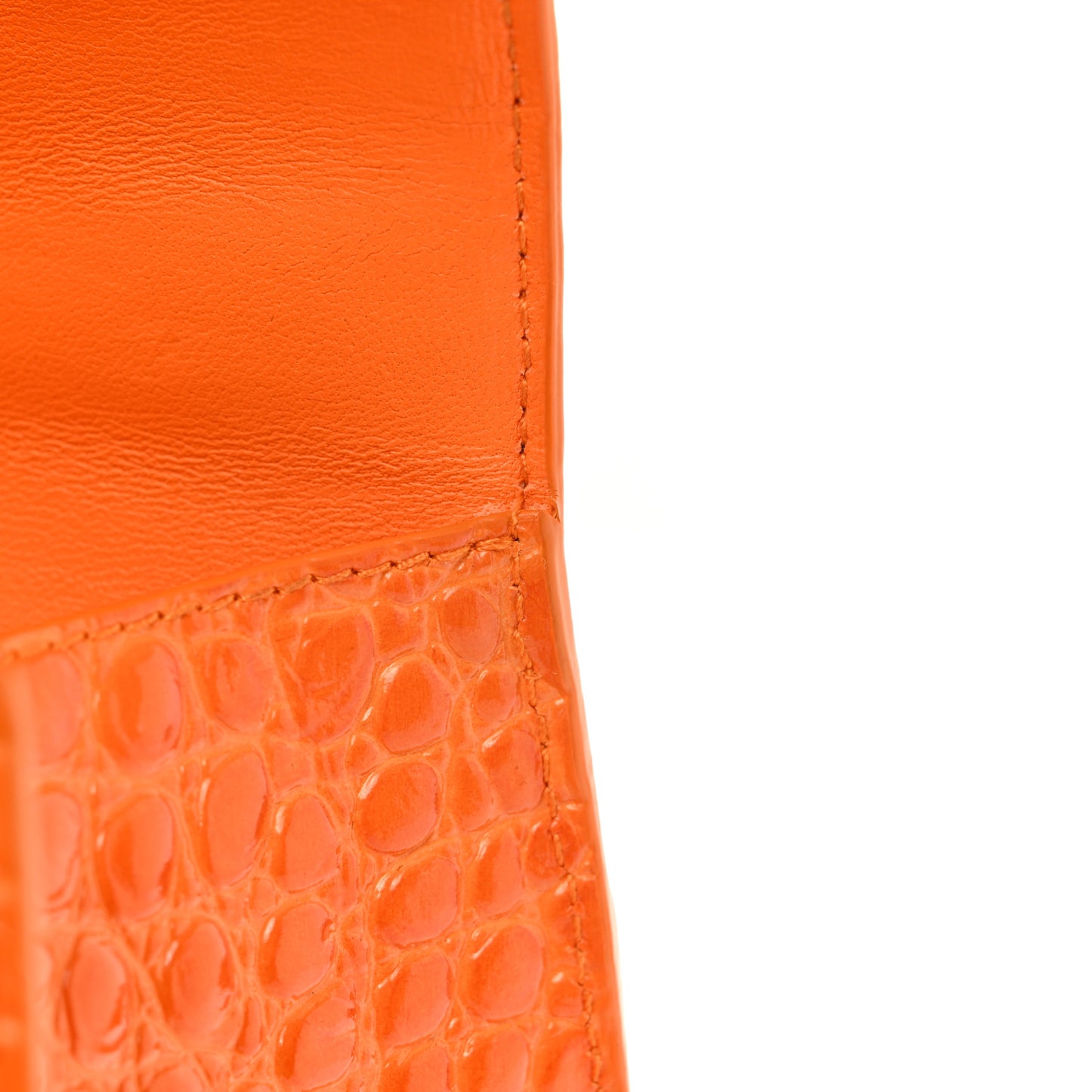 Shiny Calfskin Crocodile Embossed Small Hourglass Top Handle Bag Pop Orange