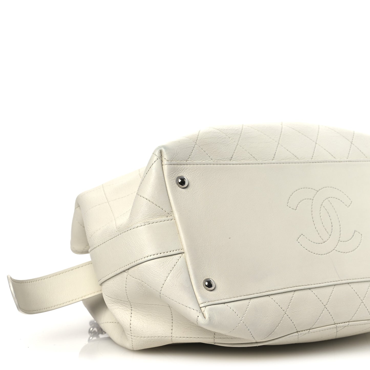 Calfskin Stitched Small Urban Shopping Tote White