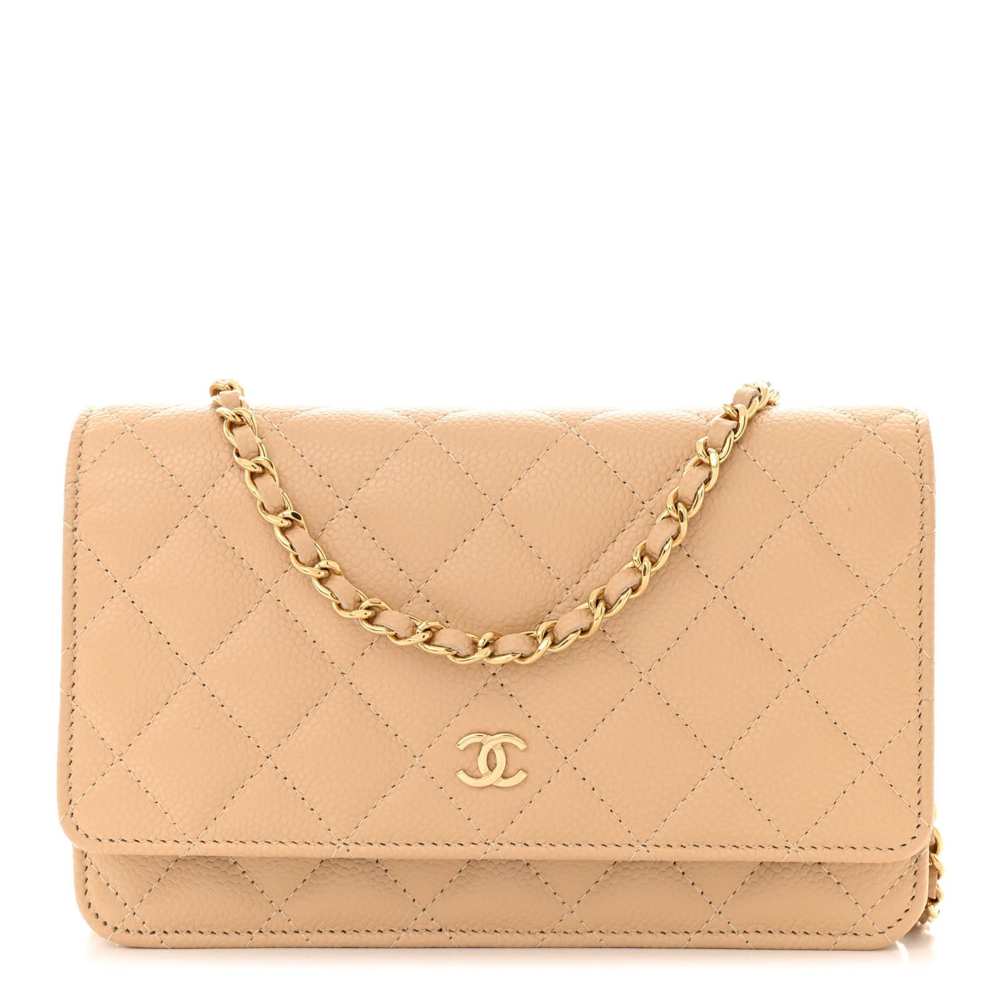Caviar Quilted Wallet on Chain WOC Beige