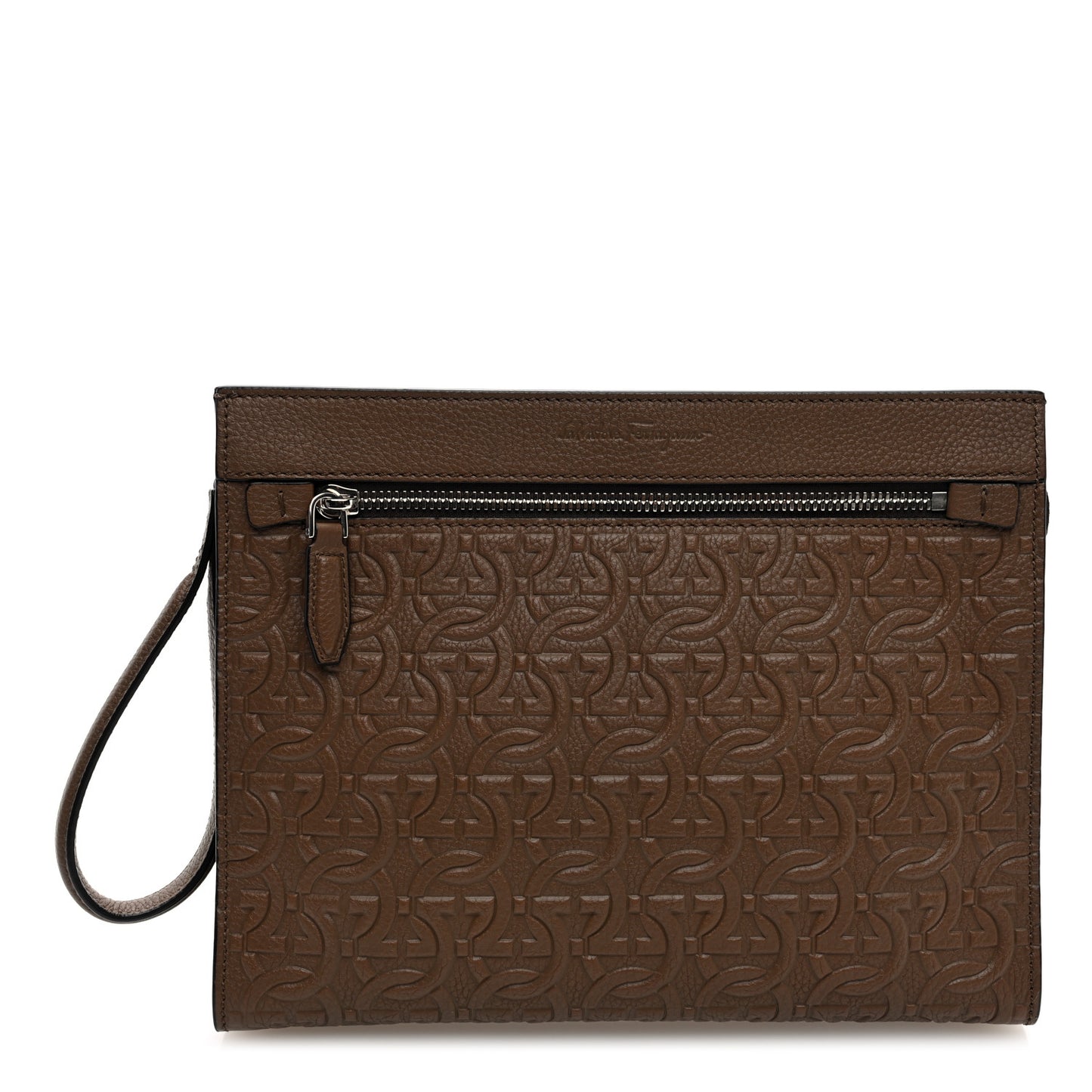 Calfskin Gancini Embossed Zip Pouch Taupe