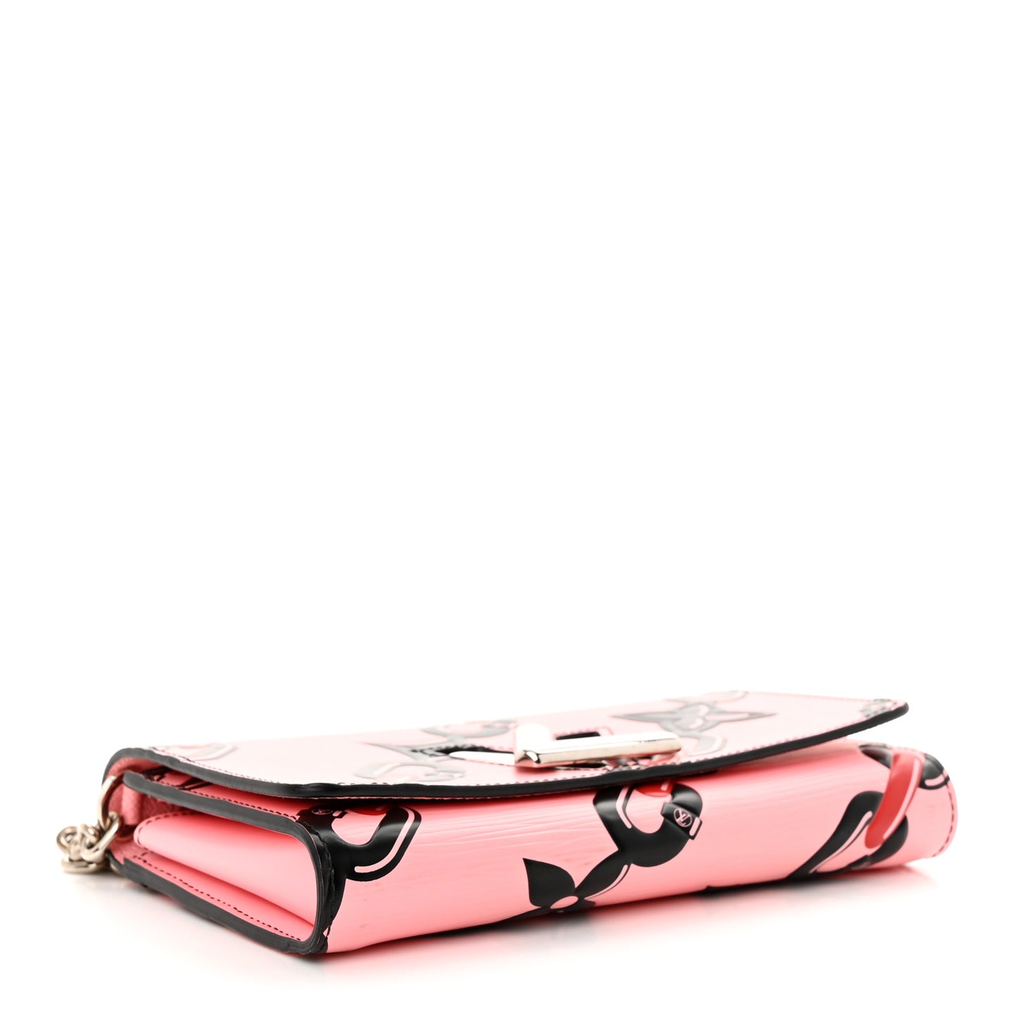 Epi Chain Flower Print Twist Chain Wallet Pink
