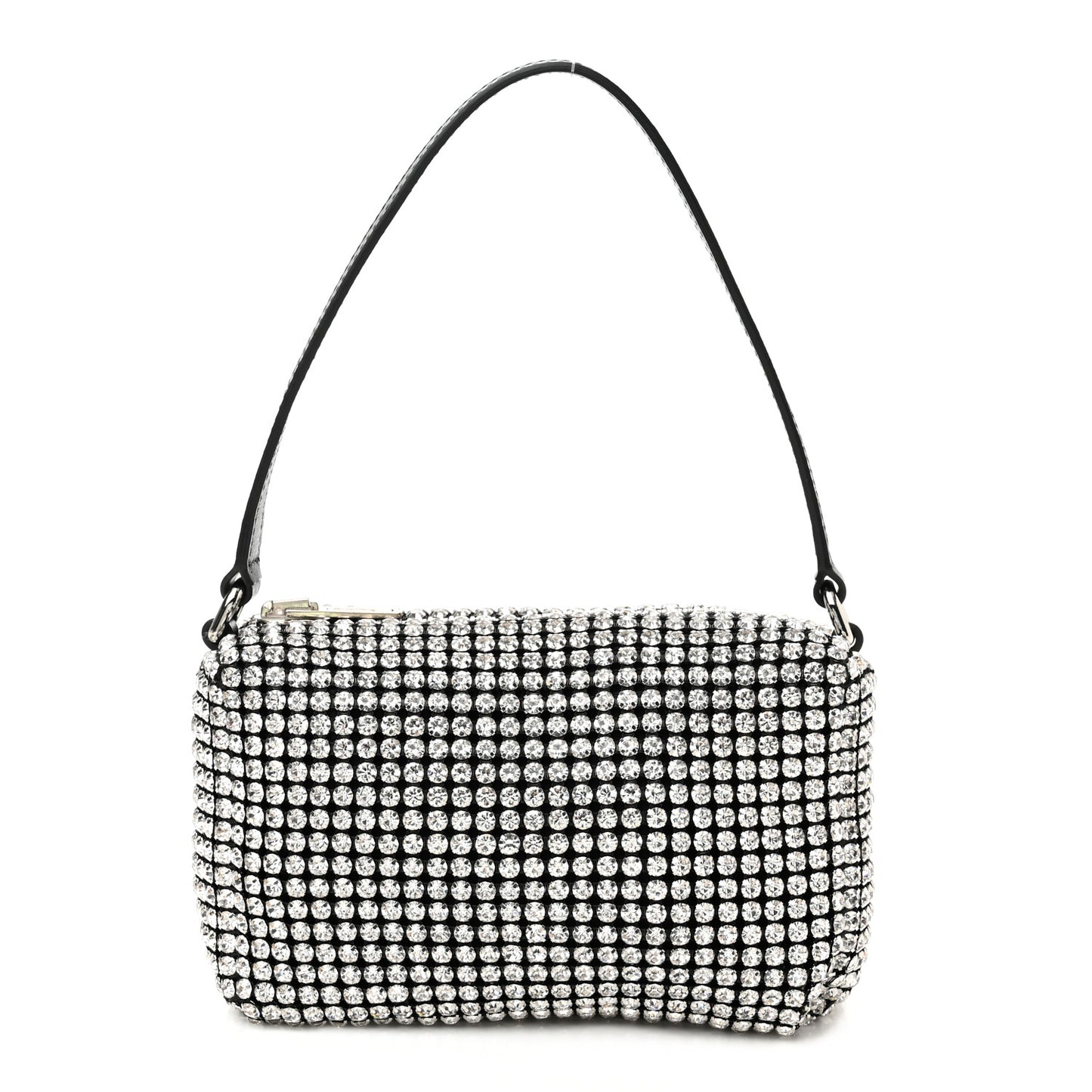 Mesh Crystal Rhinestone Mini Heiress Pouch Black Silver