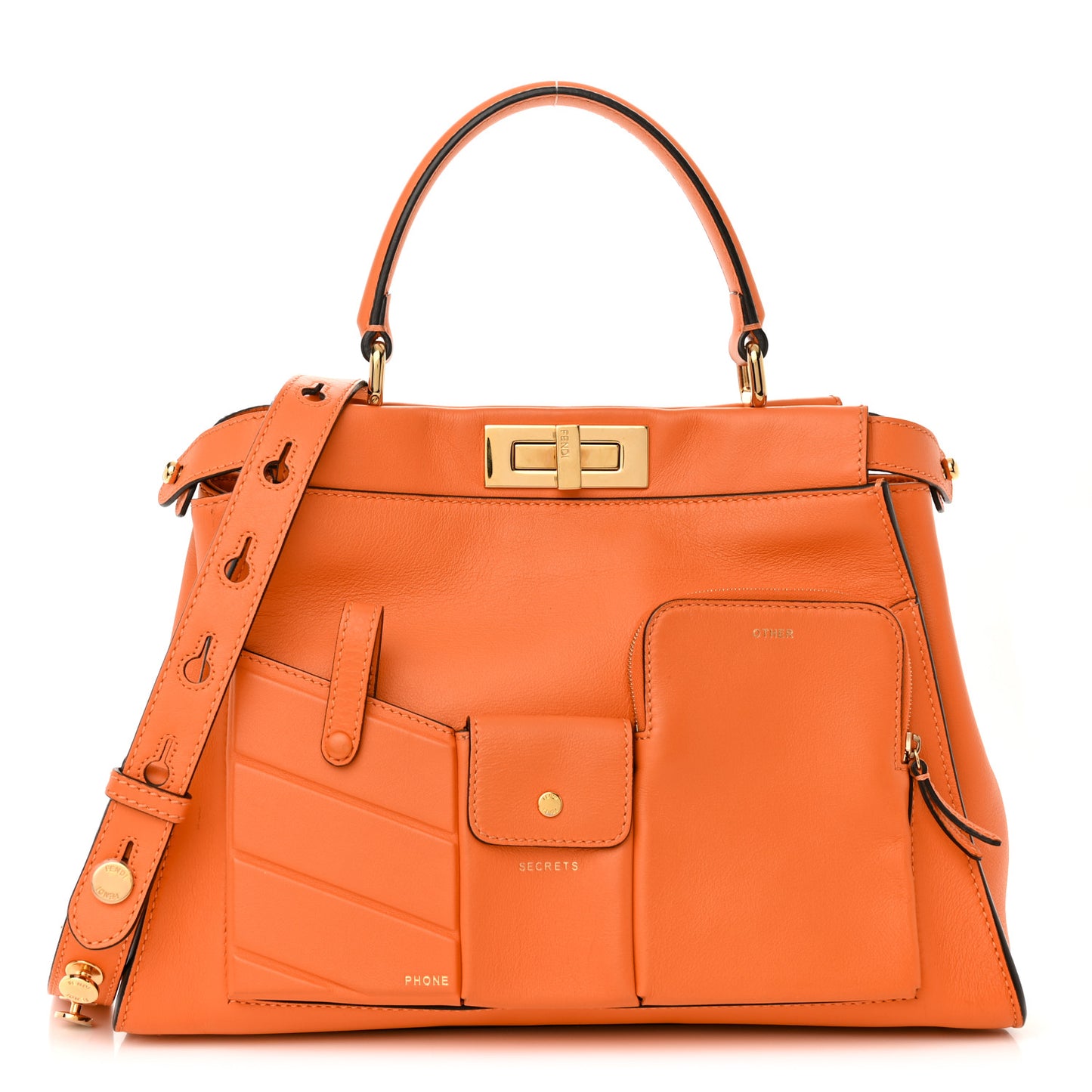 Vitello Seta Shiny Nappa Medium 3 Pocket Peekaboo Iconic Satchel Papaya