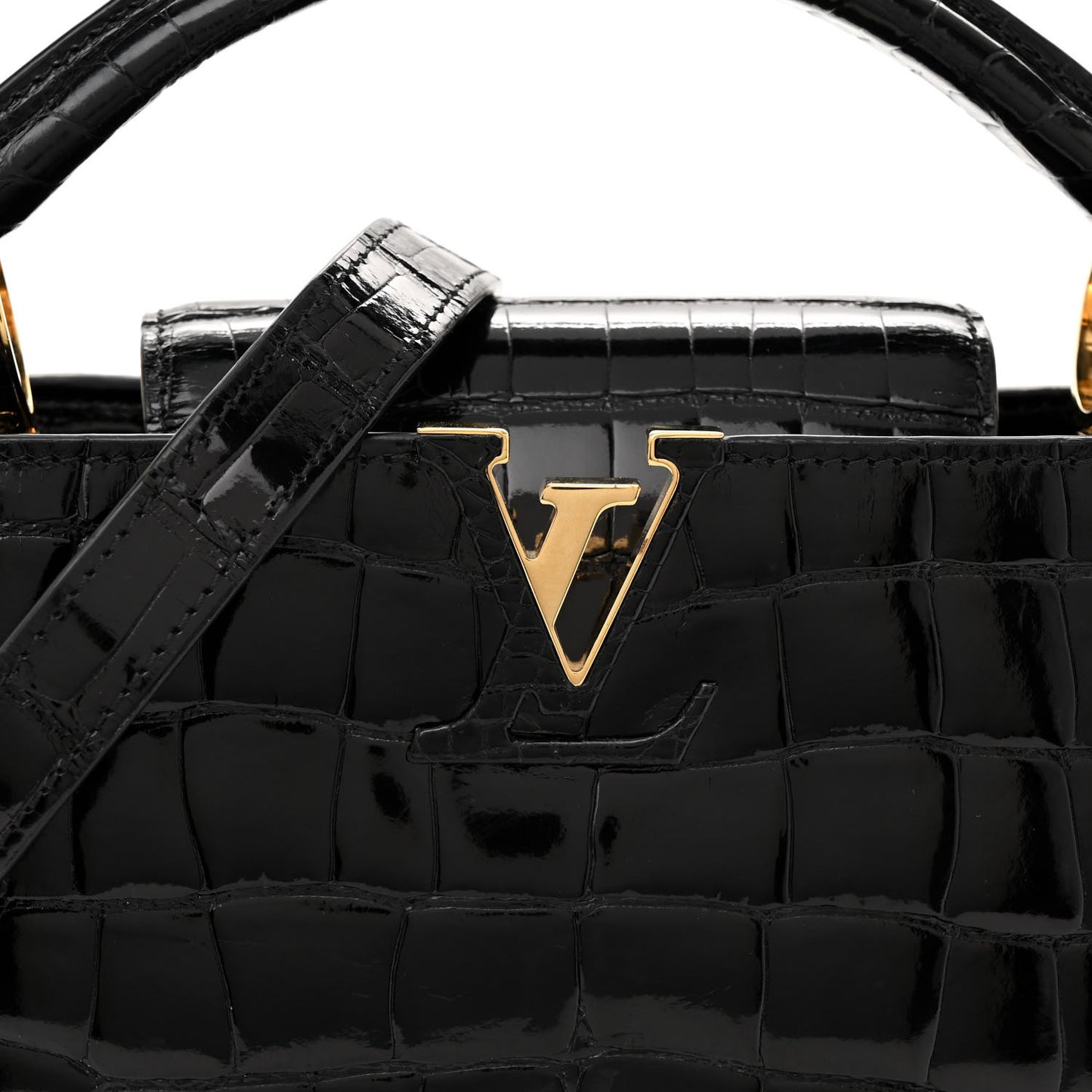 Brilliant Alligator Capucines BB Black