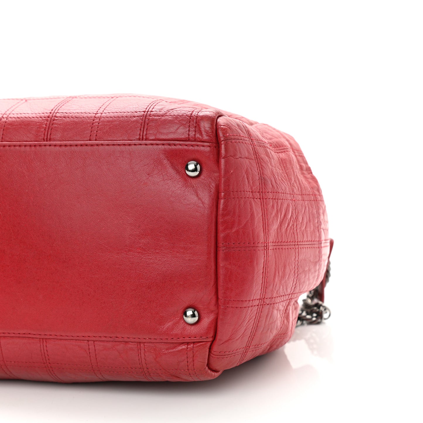 Lambskin Square Stitched Lax Accordion Shoulder Bag Red