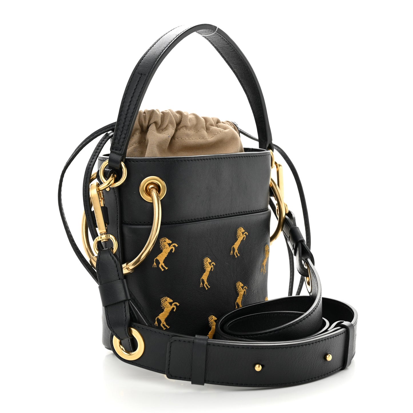 Smooth Calfskin Little Horses Embroidered Mini Roy Bucket Bag Full Blue