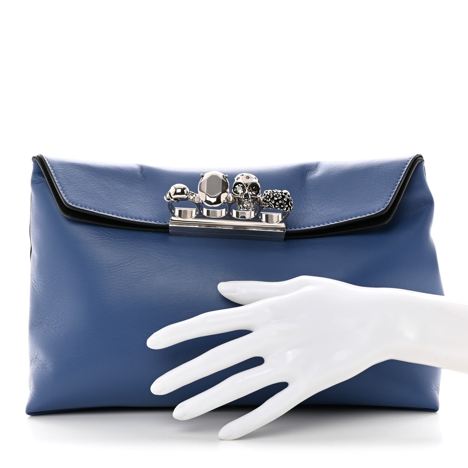 Alexander McQueen Nappa Skull Four Ring Clutch Blue 2 of 8