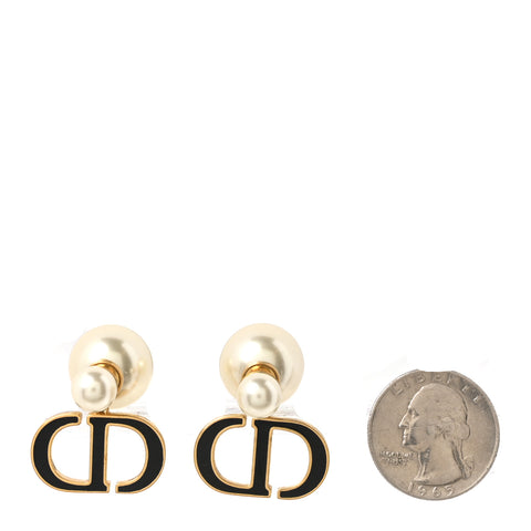 Pearl Enamel Tribal CD Drop Earrings Gold Black White