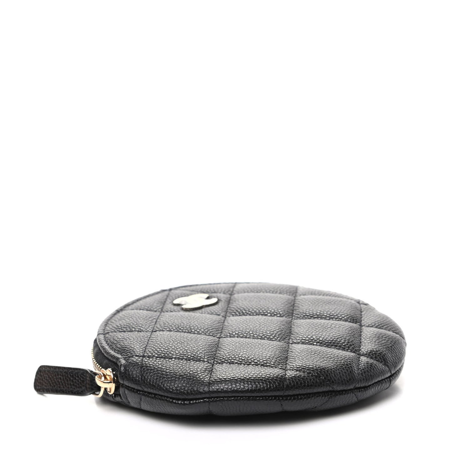 Caviar Quilted Round Clip On Coin Purse Black
