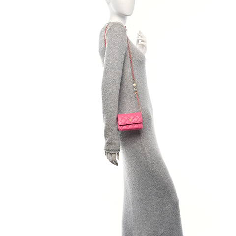 Lambskin Enamel Quilted Coco Hearts Clutch With Chain Pink