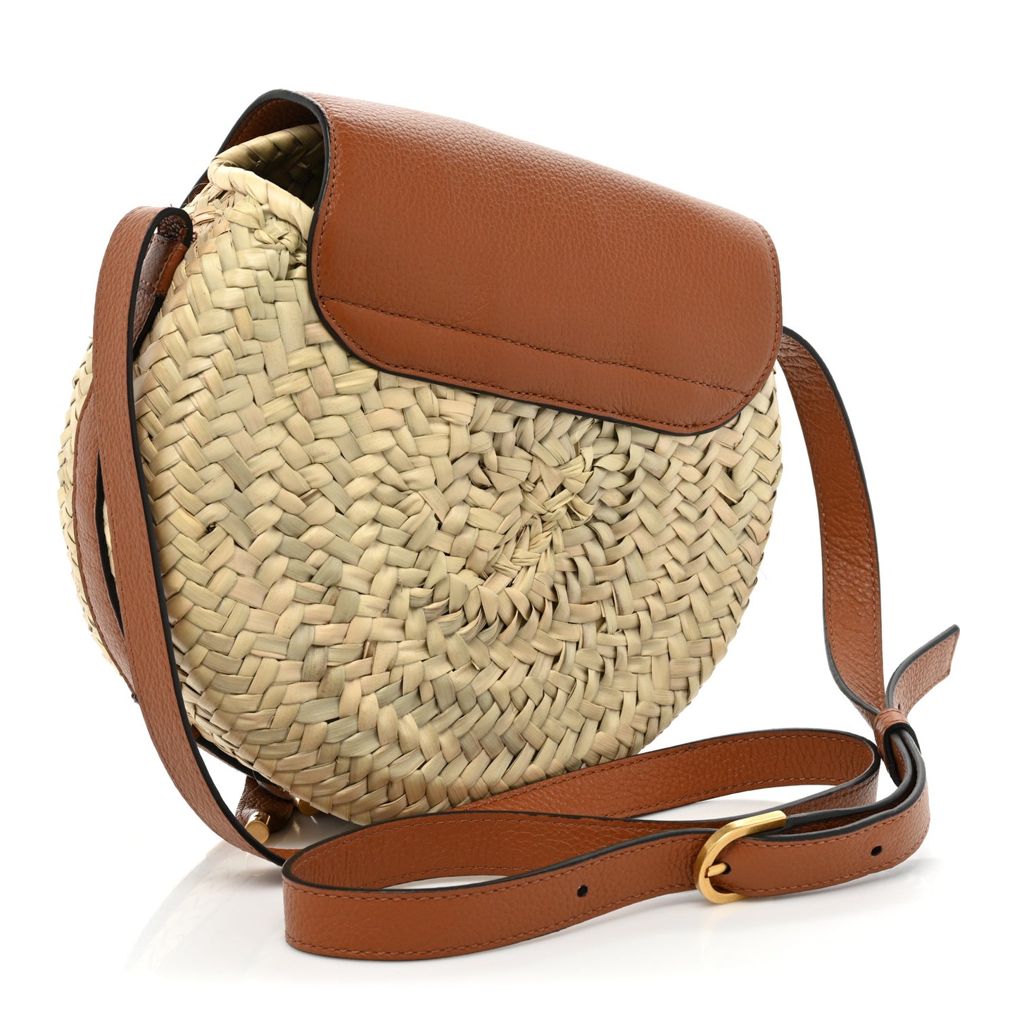 Raffia Small Grain Calfskin Small Marcie Basket Crossbody Tan