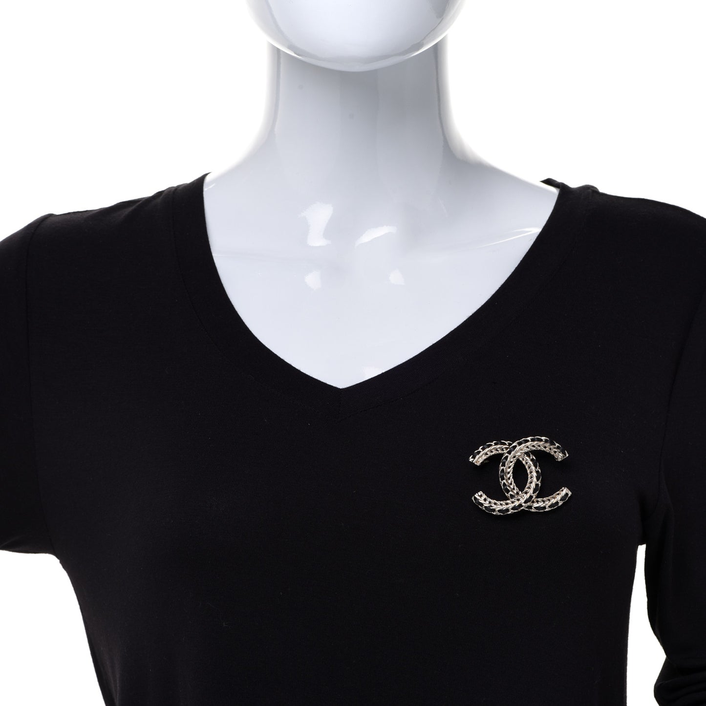 Lambskin Chain CC Brooch Black Gold