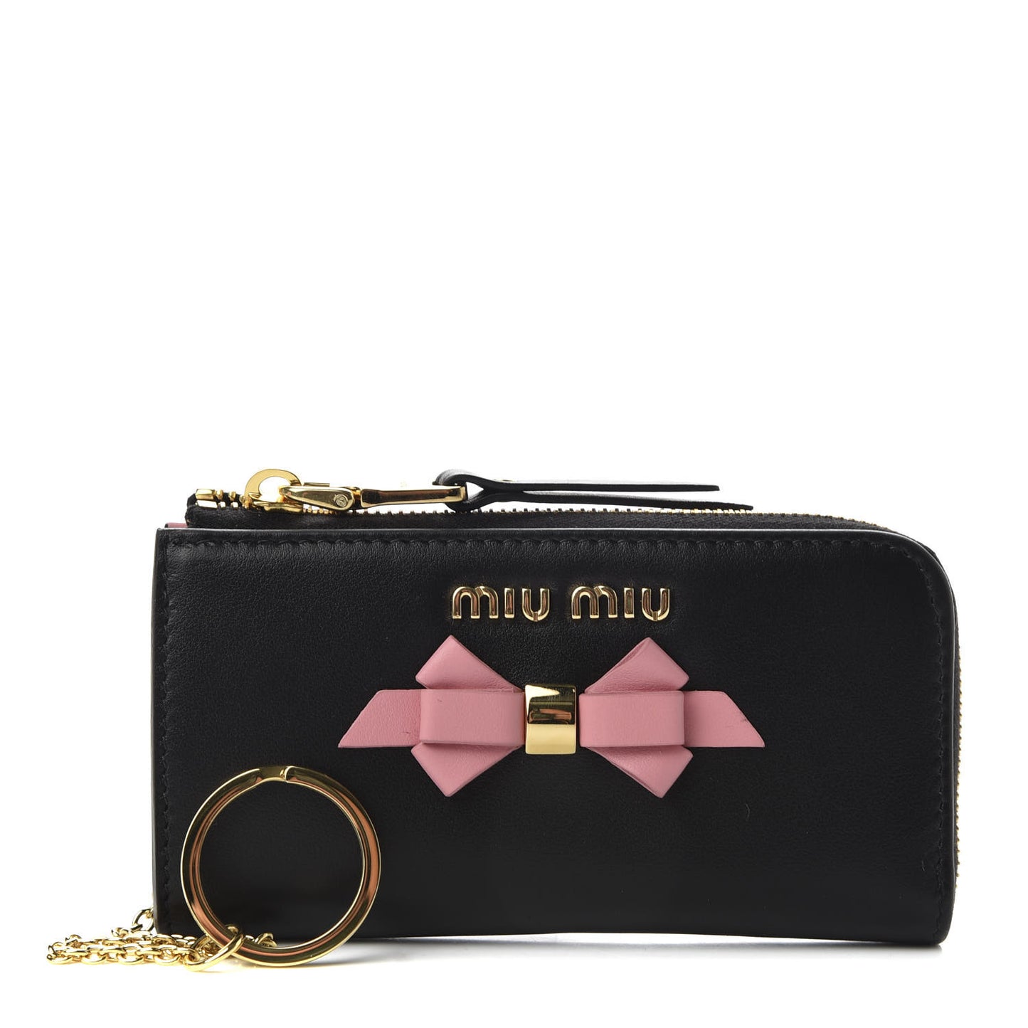 Soft Calf Bow Zip Coin Pouch Black Petalo
