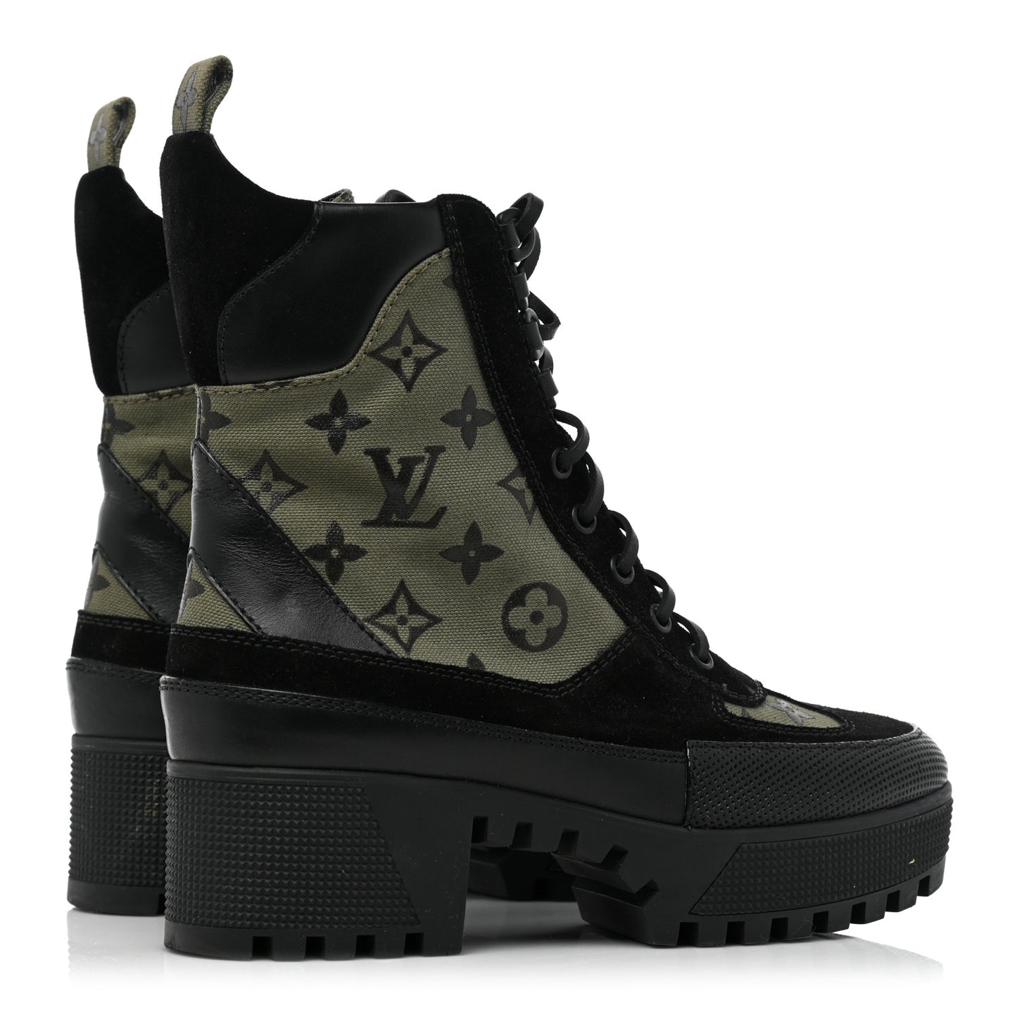 Suede Monogram Laureate Platform Desert Boots 36.5 Kaki Black