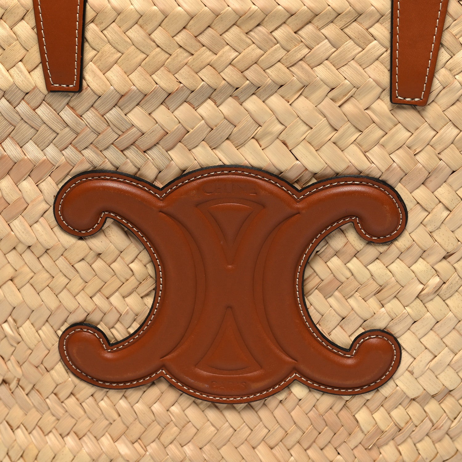 Celine Raffia Calfskin Triomphe Medium Panier Tan 7 of 9