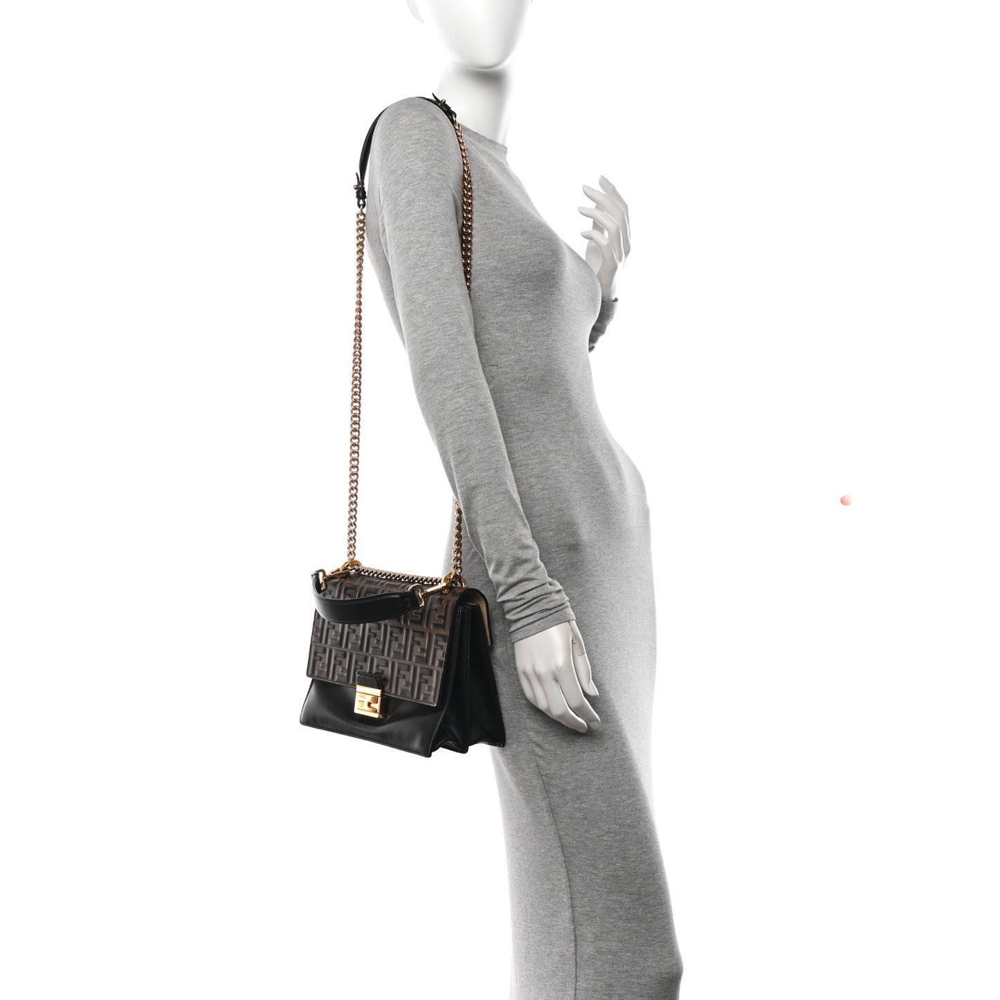 Vitello Liberty Bi-Color FF 1974 Embossed Chain Strap Kan U Shoulder Bag Black Maya