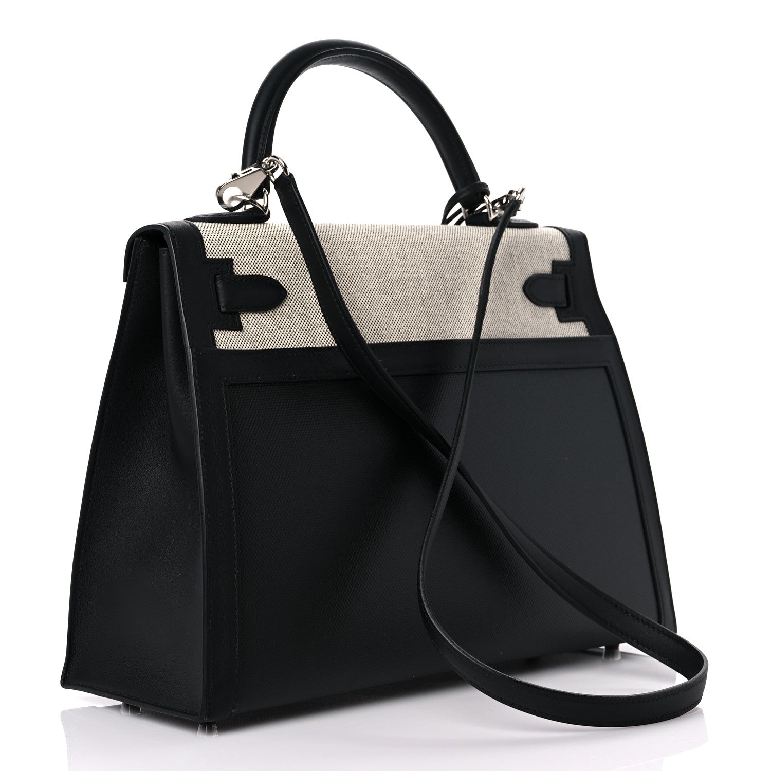Hermes Berline Toile Swift Kelly Sellier 32 Black Ecru 3 of 10