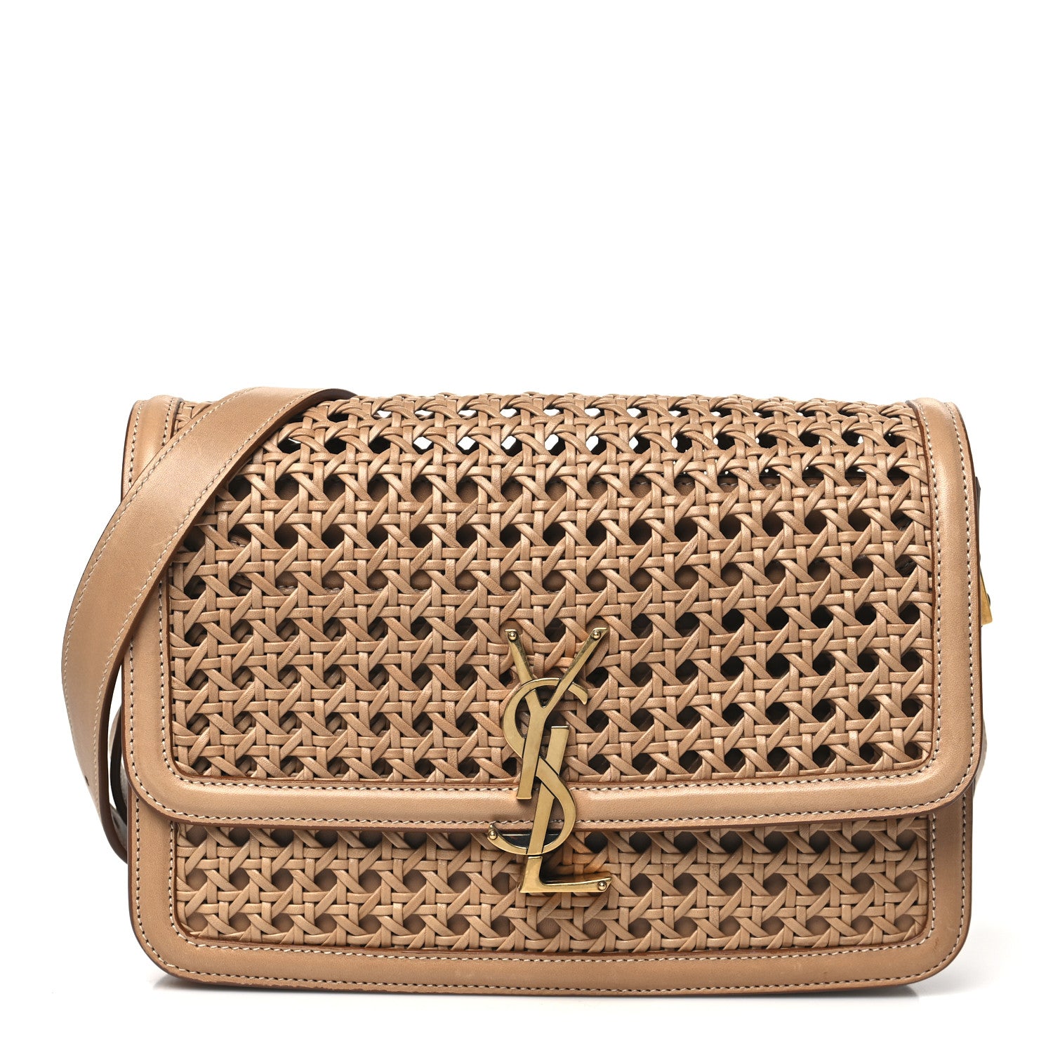 Saint Laurent Calfskin Woven Wood Medium Monogram Solferino