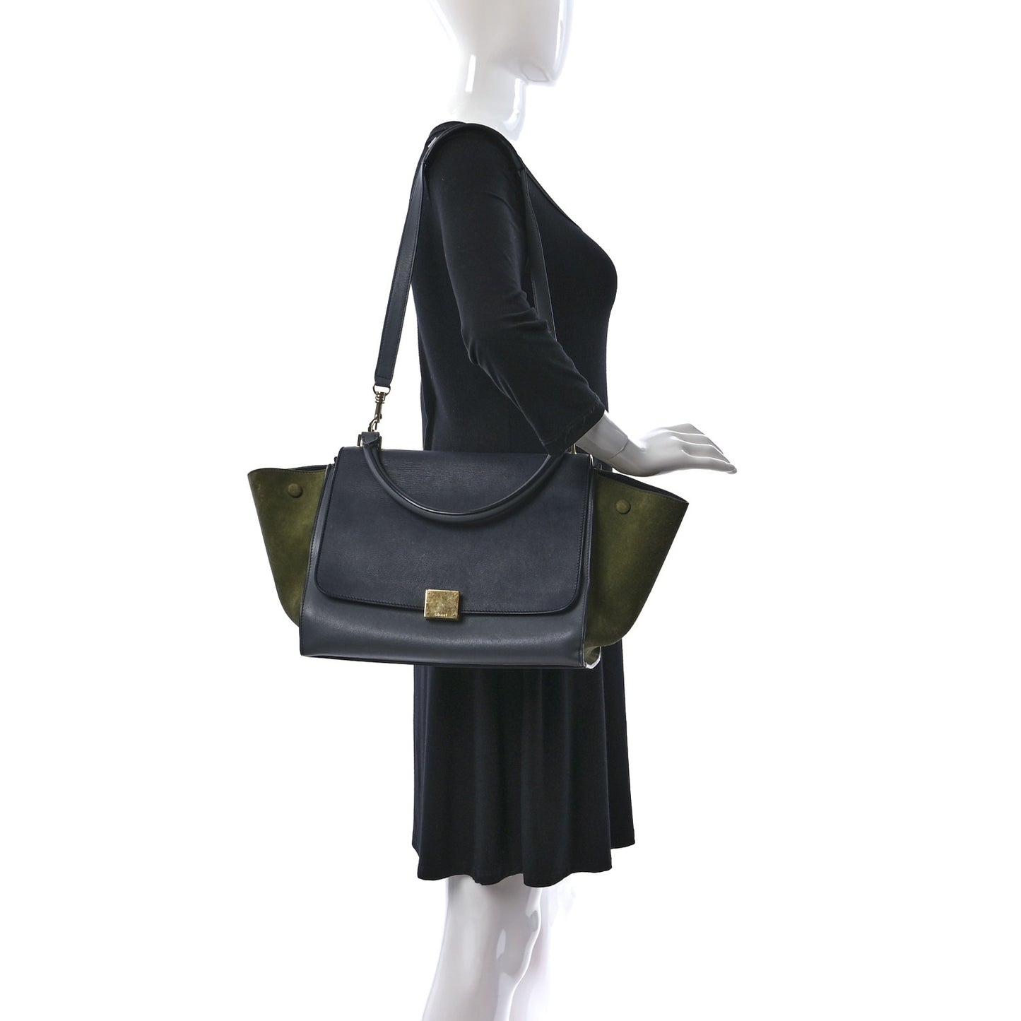 Calfskin Suede Medium Tri-Color Trapeze Green