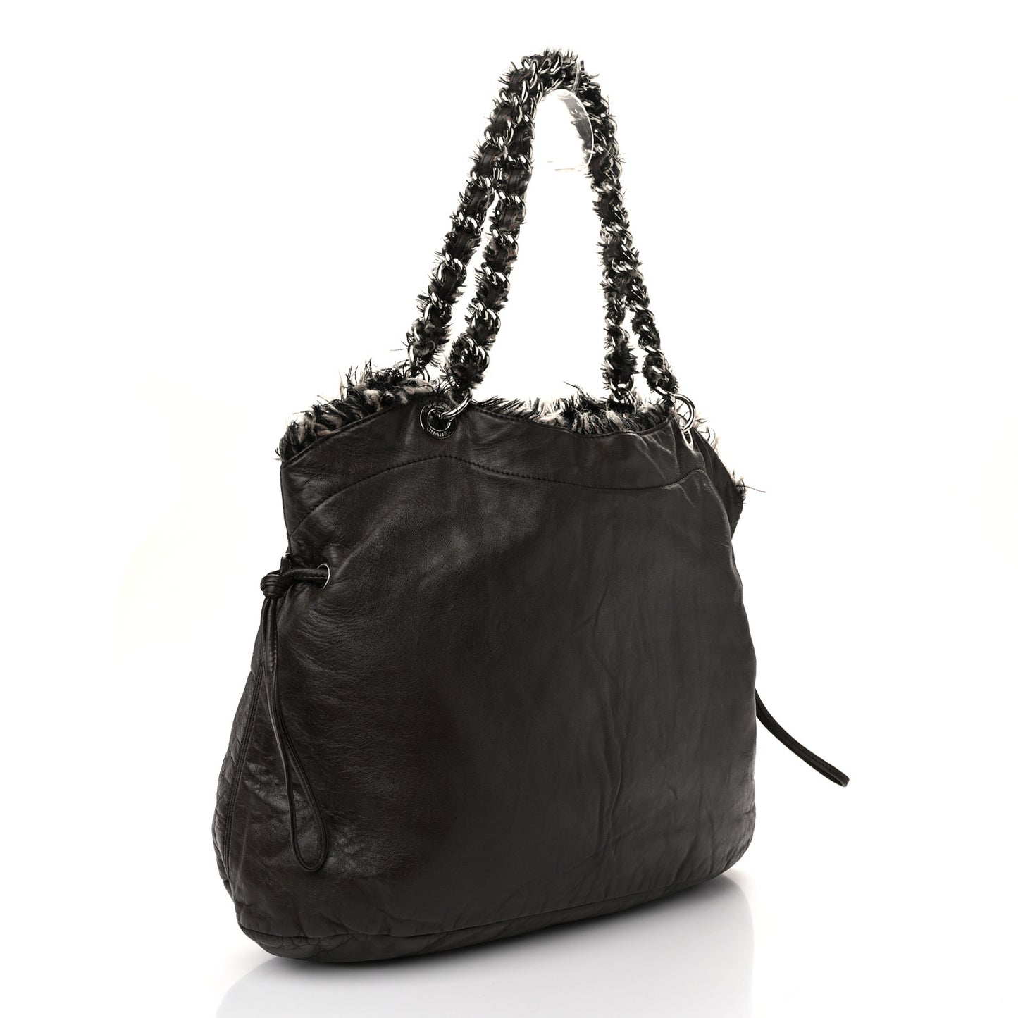 Tweed Lambskin Drawstring Tweedy Tote Brown