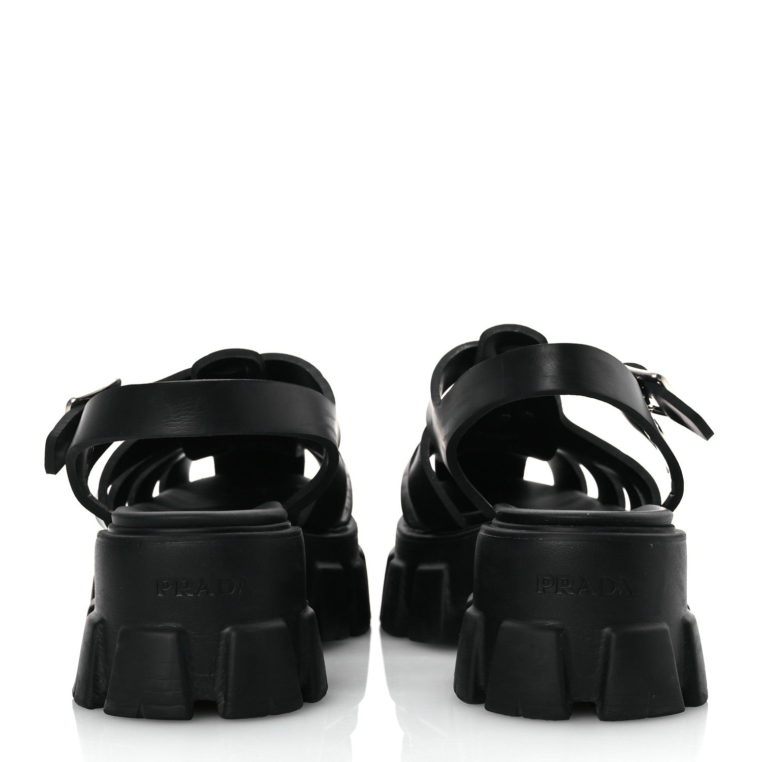 Prada Foam Rubber Triangle Logo Monolith 55mm Cage Sandals 40 Black 6 of 13