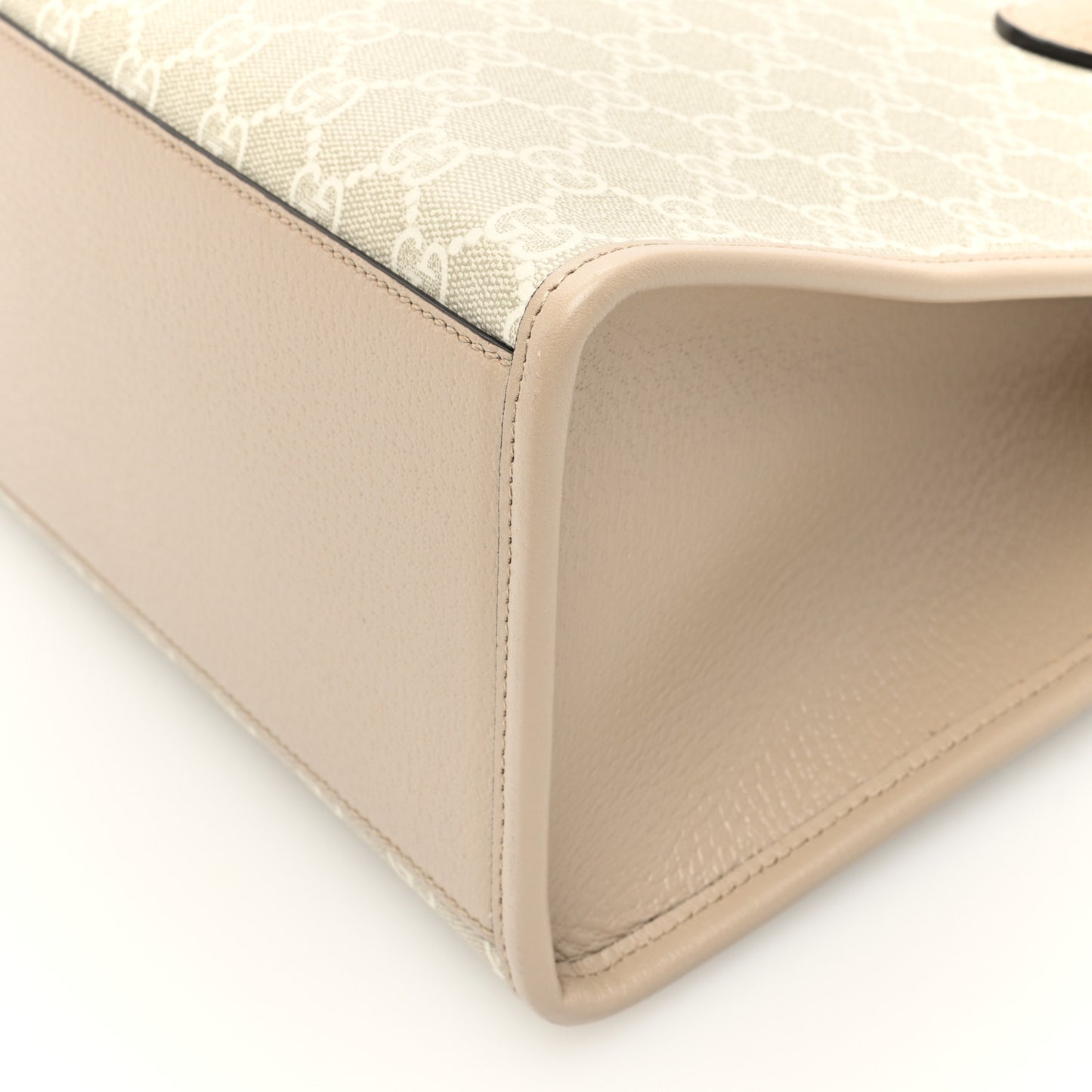 GG Supreme Monogram Textured Dollar Calfskin Small Retro Interlocking G Tote Bag Beige Mystic White Oatmeal