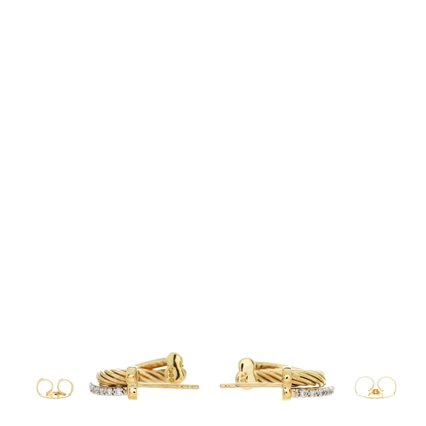 18K Yellow Gold Diamond Crossover Hoop Earrings