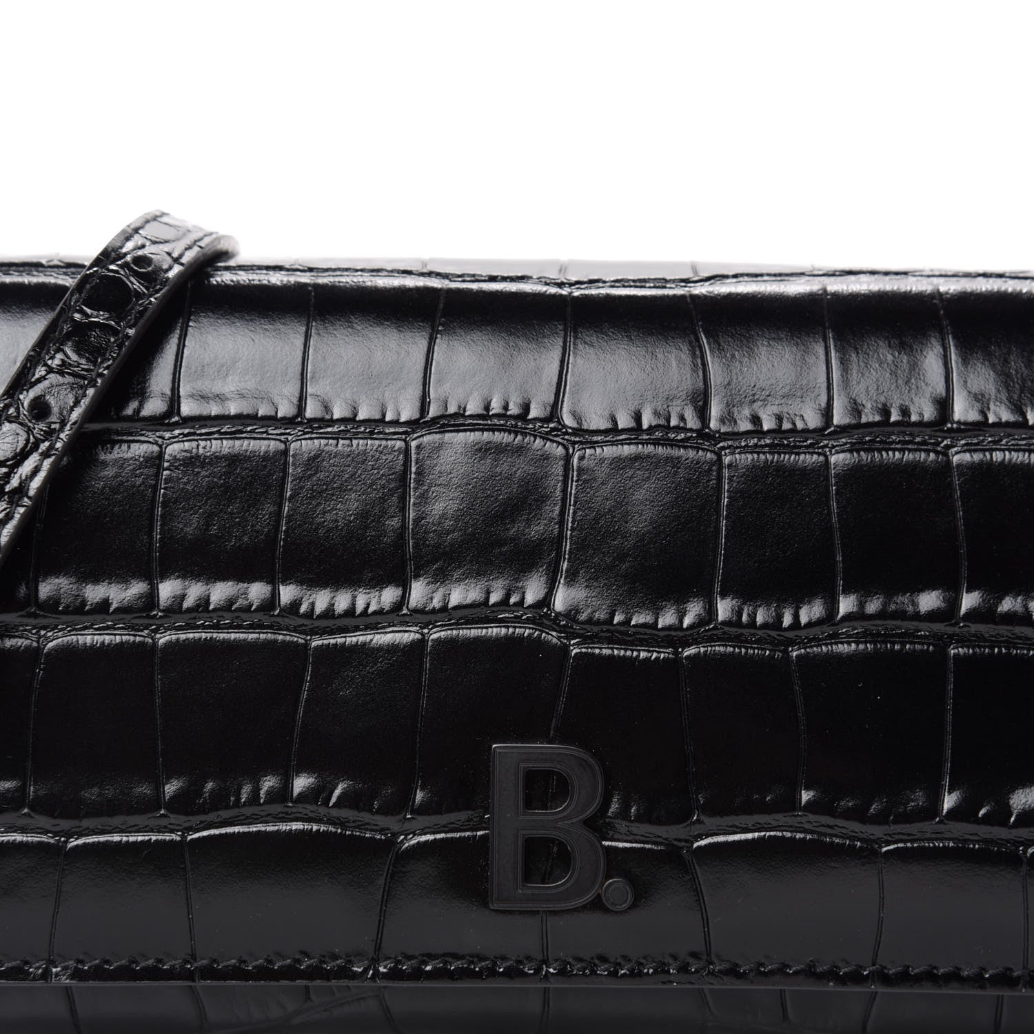 Balenciaga Calfskin Crocodile Embossed Touch Phone Holder With Strap Black 9 of 10