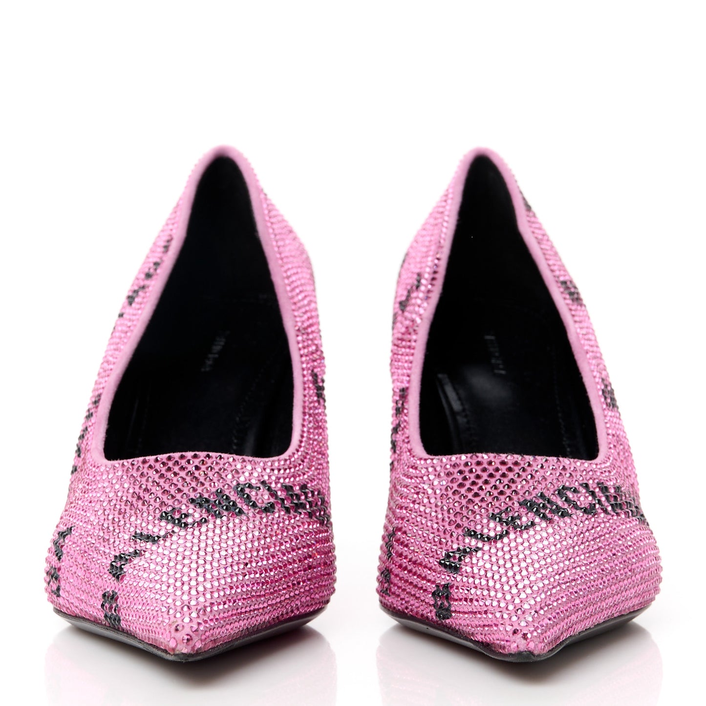 Strass Suede Allover Logo Square Knife 80mm Pumps 36 Pink Black