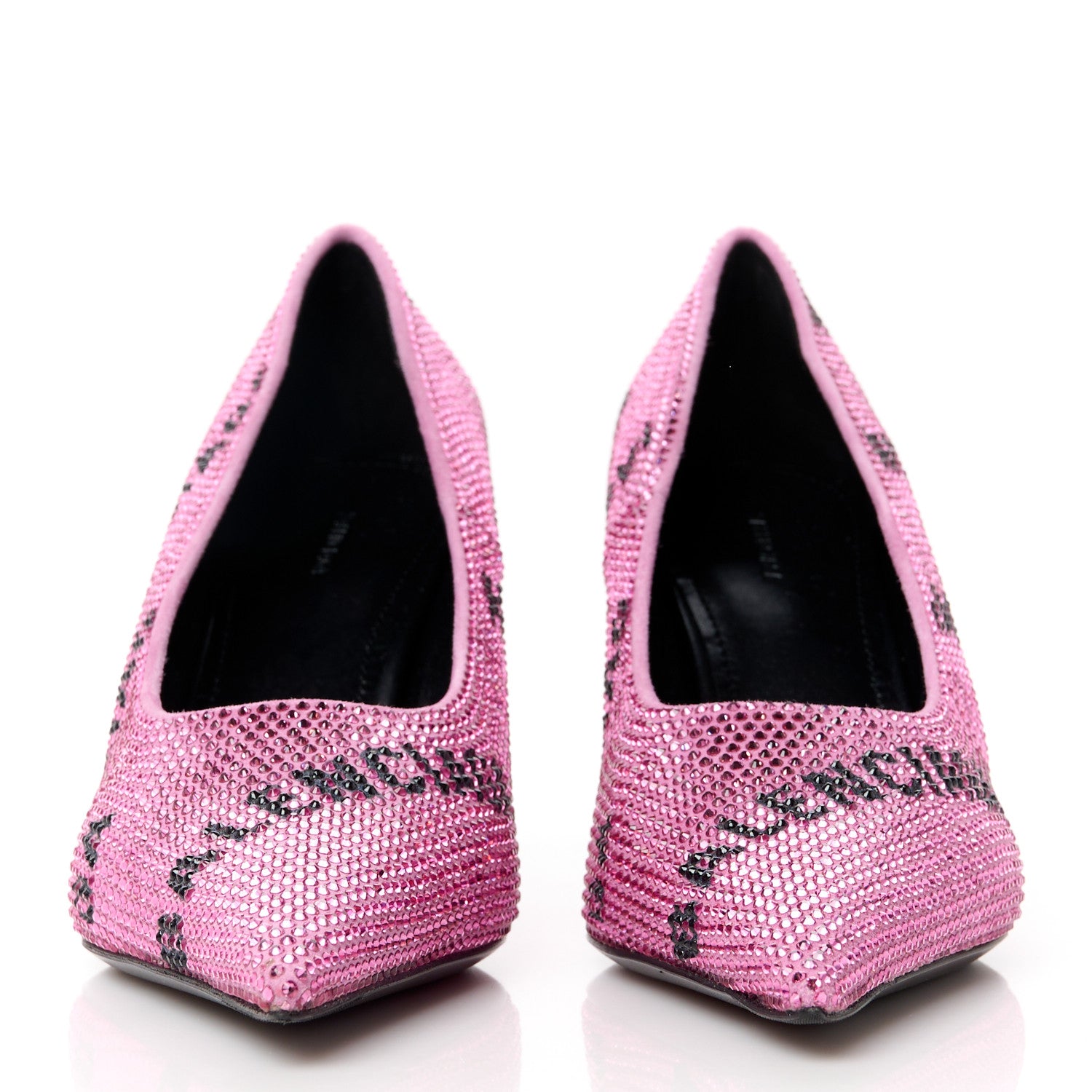 Balenciaga Strass Suede Allover Logo Square Knife 80mm Pumps 36 Pink Black 2 of 9